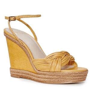 Paige Taryn Espadrille Platform Wedge braided Sandals in Mango yellow, Size 8.5